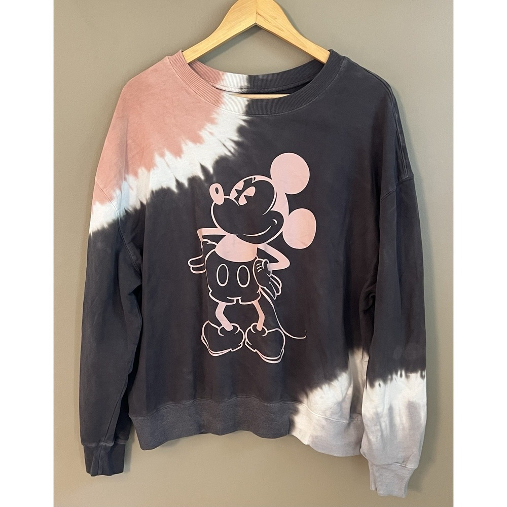 Disney Mickey Mouse Tie Dye Sweatshirt XXL Pink Charcoal Grey Cotton Pullover